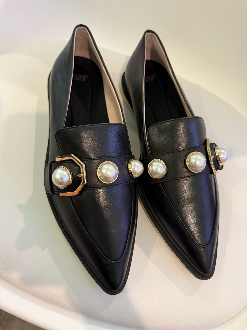 🎃 Black Pearl-Embellished Pointed Loafers NWT